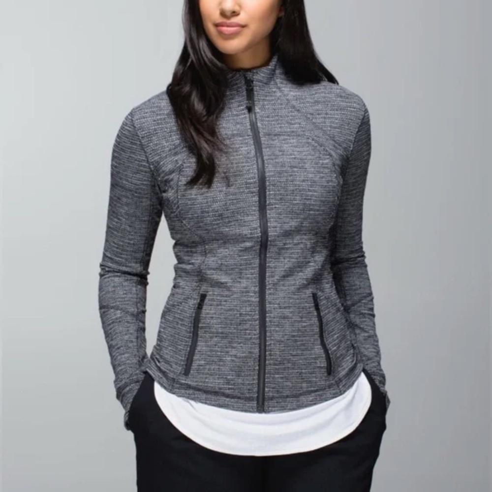 Lululemon Forme Jacket Cuffins Coco Pique Black Gray Full Zip Luon Textured sz 4